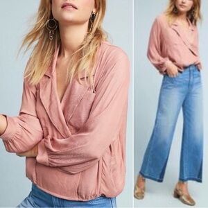 Maeve Paisley Wrap Western Top Pink Size M Anthropologie Workwear Silky Girlcore